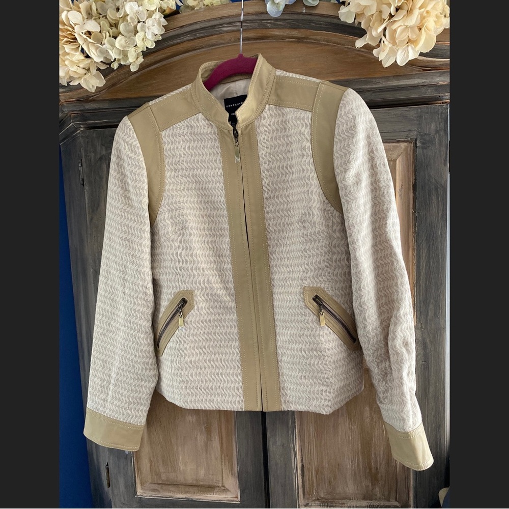 Doncaster Leather Trimmed Zipped Jacket. New Vintage - Never Worn